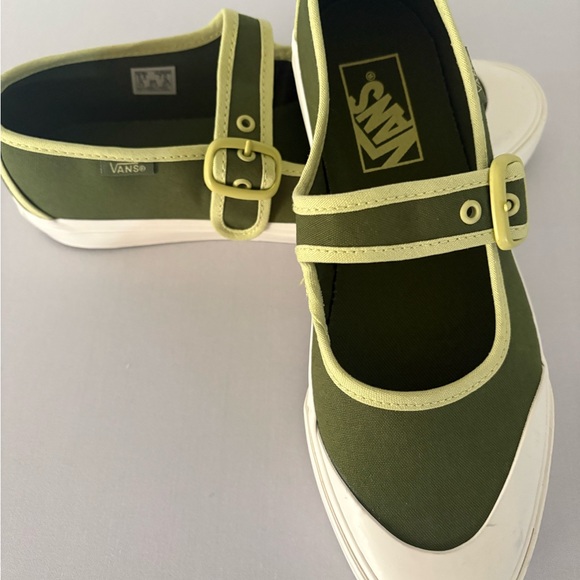 Vans Shoes - Vans Olive Green Mary Jane Shoes with Cream Accents